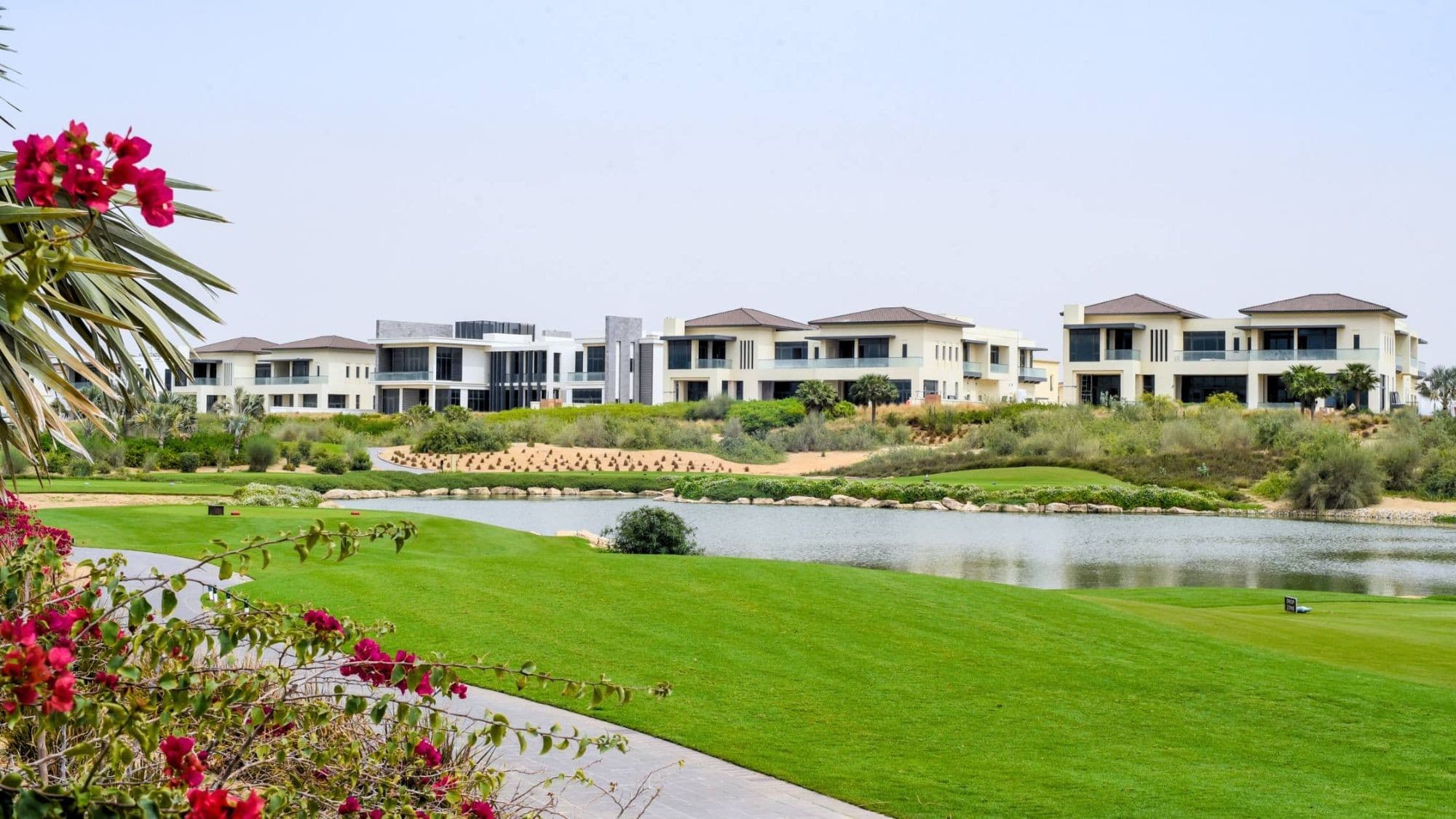 Emirates Hills mansions overlooking the Montgomerie golf course and lake