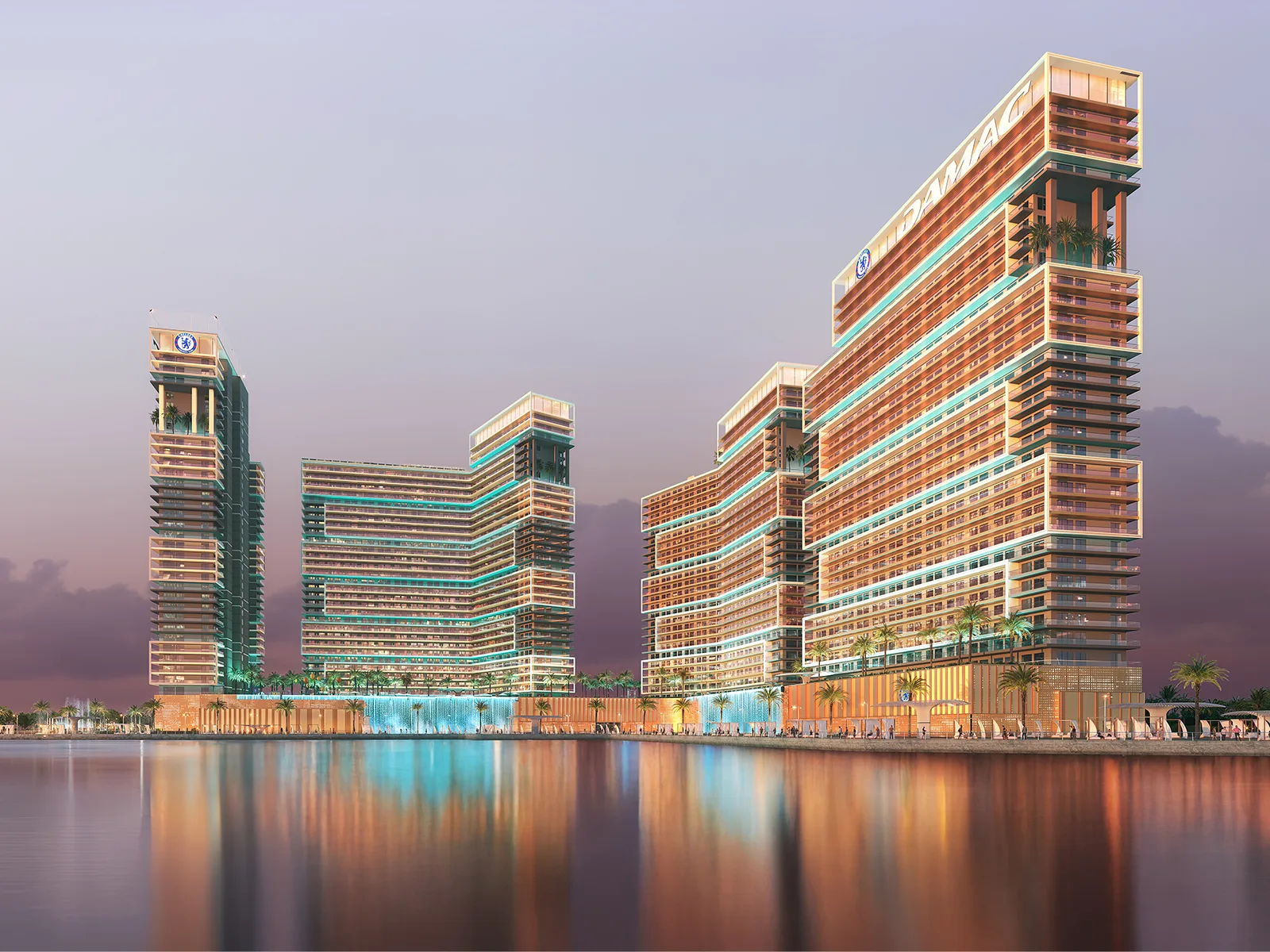 Dusk cluster reflected in calm water