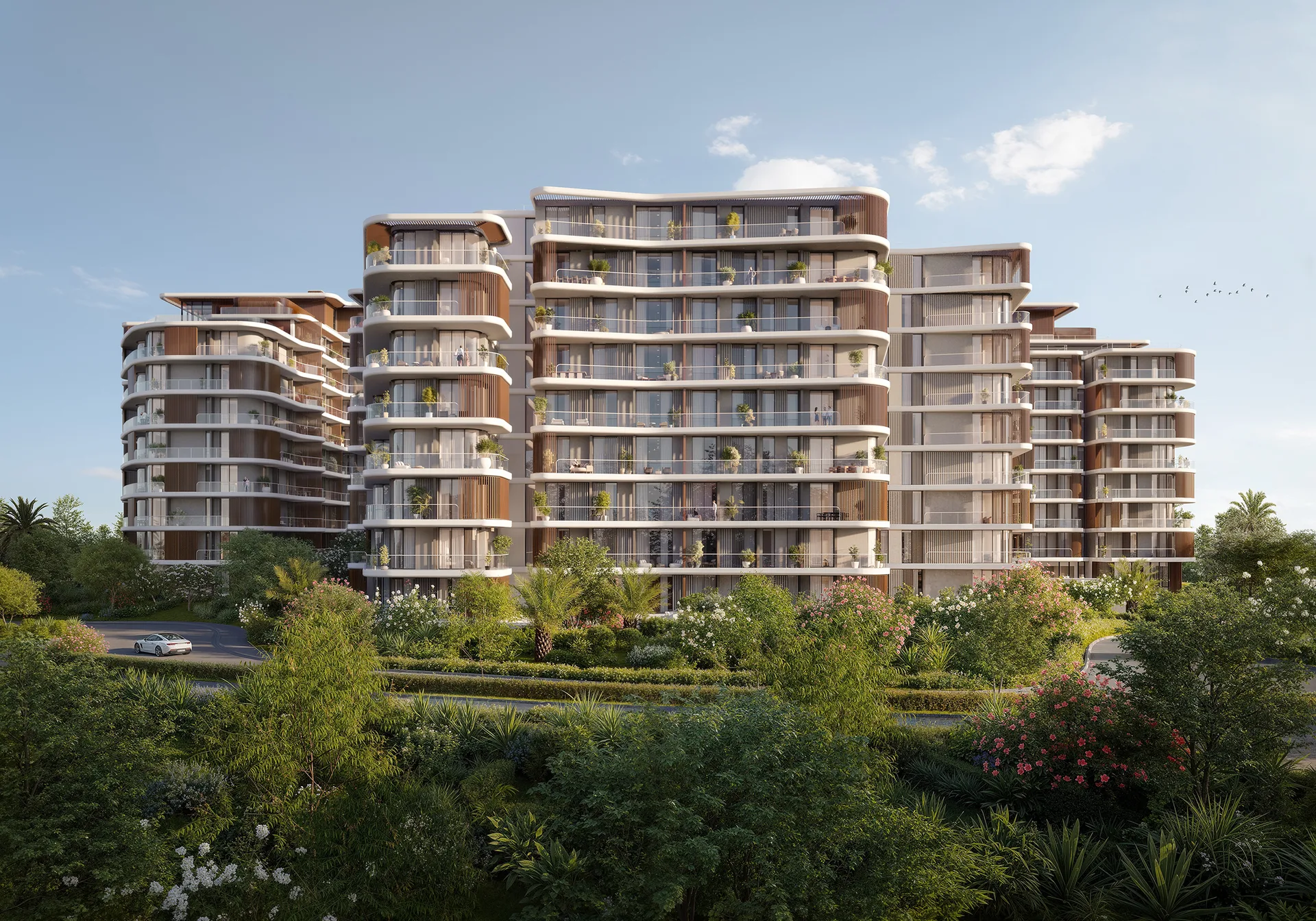 The Cape's curved-balcony buildings wrapped in Al Barari greenery